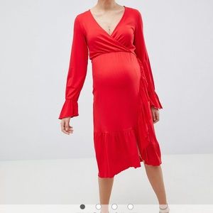 ASOS DESIGN Maternity Nursing wrap dress with frill detail